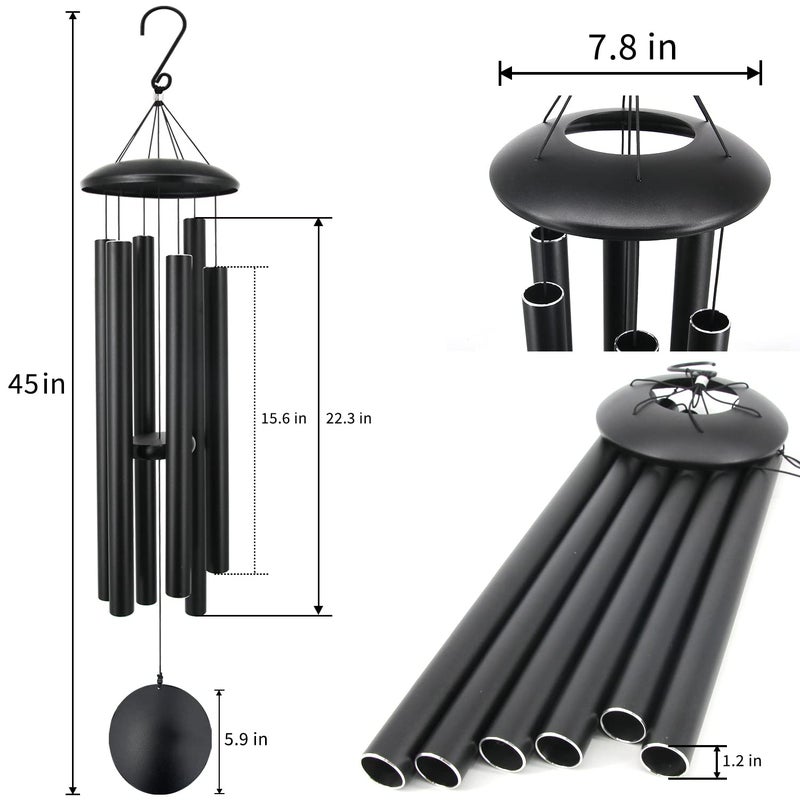 ASTARIN 45 in Memorial Wind Chimes Large with 6 Heavy Tubes, Large Deep Tone Wind Chimes Outdoor for Garden Hanging DÃ©cor,Sympathy Gifts. Black - Image 2