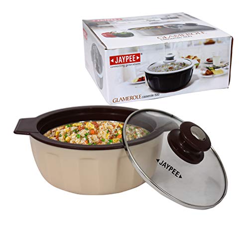 JAYPEE PLUS JAYPEE Glamerole Inner Stainless Steel Serving Casserole | Toughened Glass Lid PUF Insulated Hot Box |Roti Box| Easy to Carry | Food Grade | 800 ml, S. Coffee - Image 3