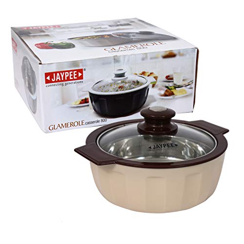 JAYPEE PLUS JAYPEE Glamerole Inner Stainless Steel Serving Casserole | Toughened Glass Lid PUF Insulated Hot Box |Roti Box| Easy to Carry | Food Grade | 800 ml, S. Coffee - Image 5