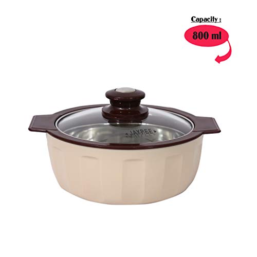 JAYPEE PLUS JAYPEE Glamerole Inner Stainless Steel Serving Casserole | Toughened Glass Lid PUF Insulated Hot Box |Roti Box| Easy to Carry | Food Grade | 800 ml, S. Coffee - Image 4
