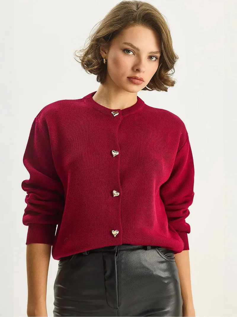 Bianco Lucci LUCCI Thick Jacquard Knit Cardigan with Button Closure