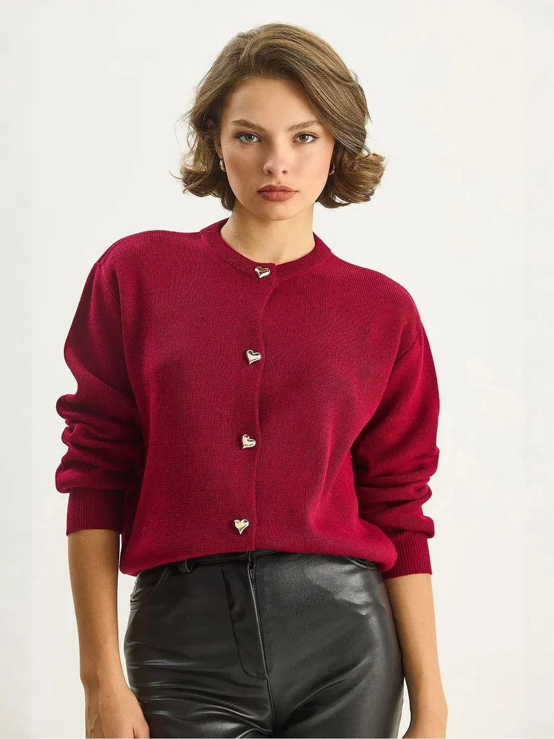 Bianco Lucci LUCCI Thick Jacquard Knit Cardigan with Button Closure