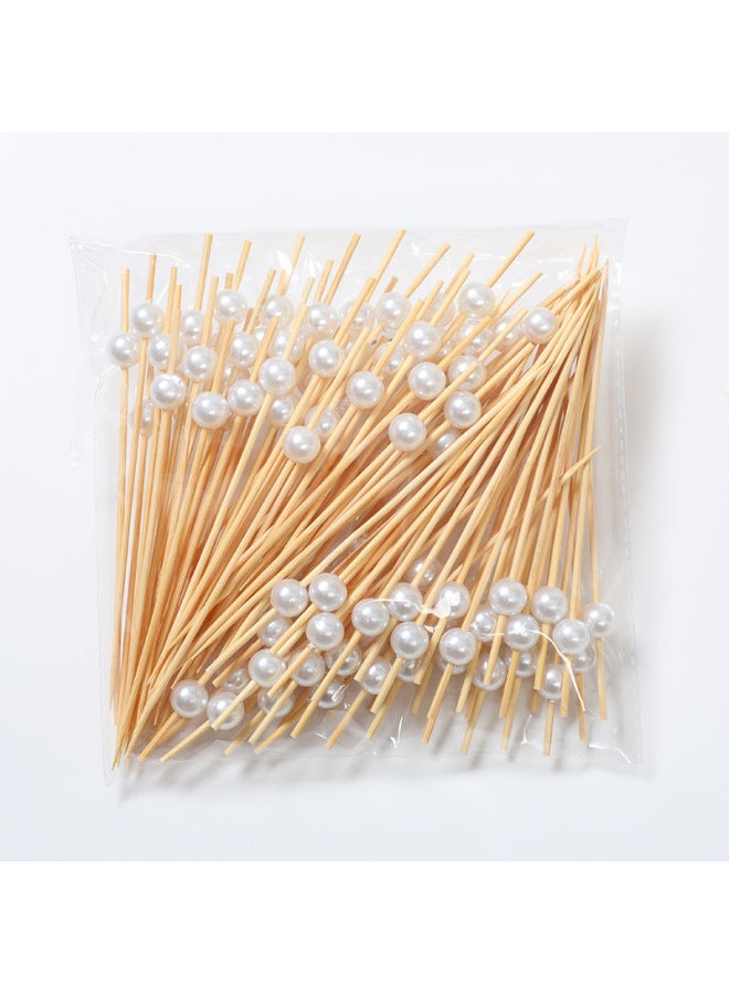 Disposable Fruit Fork Black Wood Beads Electroplating Silver Beads Decorative Fruit Label Manufacturers 100 PCs/bag Manufacturers Wholesale-Specifications:Bright White Pearls (100 Pieces/pack)  - Image 1