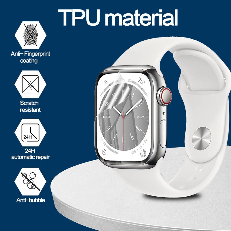 YMHML [ 8 Pack Screen Protector Compatible for Apple Watch 45mm Series 9 Series 8 Series 7, [Upgrade Flexible Film] Soft HD Clear Anti-Scratch Film for iWatch 9 8 7 Accessories - Image 2