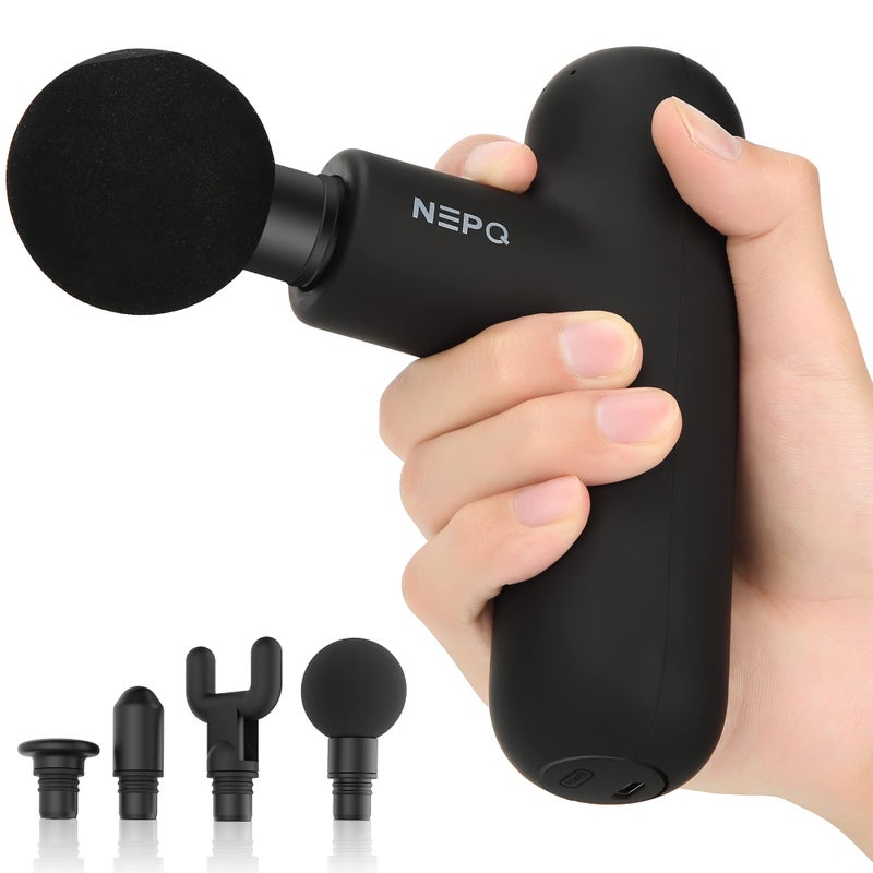 NEPQ Mini massage Gun, Powerful Fascial Gun Portable Deep Tissue Percussion Muscle Back Head Massager for Pain Relief with 4 Massage Heads High-Intensity Vibration Rechargeable Small Massage Gun - Image 1