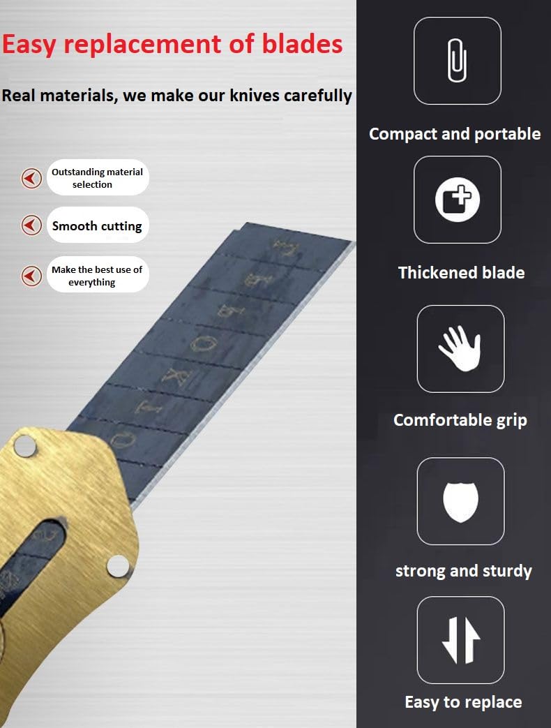 Dizgoy Retractable Stainless Steel Utility Knife With Blades - Simple Portable Heavy Duty Retractable Box Cutter For School, Office, Student- 18mm Wider Sharp Blade with Finger Grip (Gold) - Image 5
