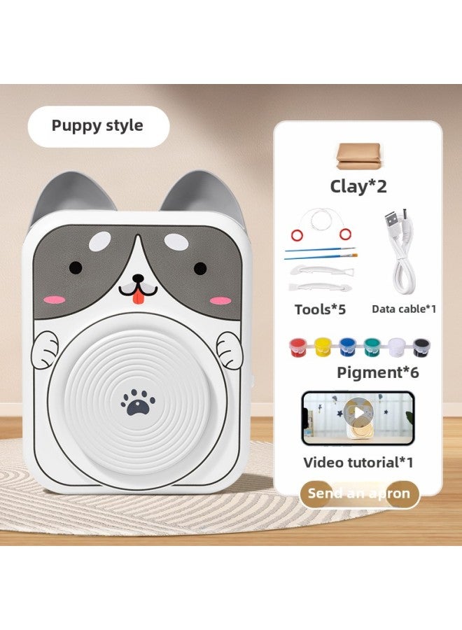 Soft Clay Children Electric Pottery Machine Primary School Students Special Clay Tools Suit Hand Diy Making Toys 6-Specifications:Basic Puppy-2nd Gear Power 【2 Clay 5 Tools 6 ment Apron】】  - Image 1