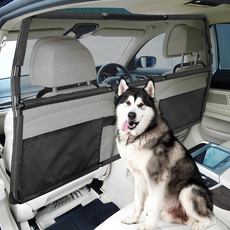 Feestars 50" Dog Barrier for Truck Car, Pet Net Barrier for Car, SUV Dog Barrier for Cargo Area, Back Seat Car Gate with See Through Net Mesh - Image 1