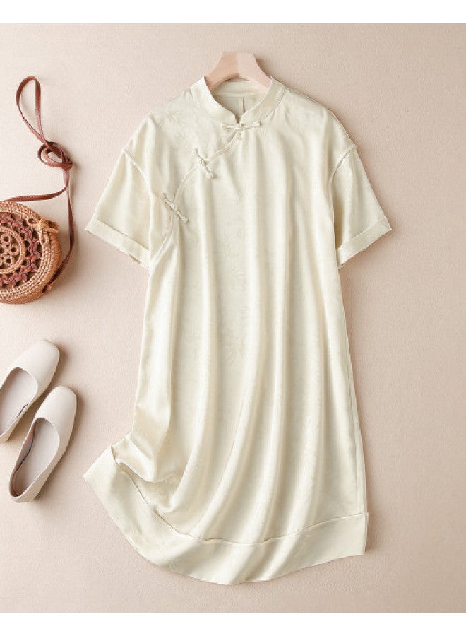 XINYANG Cheongsam Dress 2025 Summer Chinese Style Modified Diagonal Front Heavy Work Patch Short Sleeve Draping Dress - Image 1