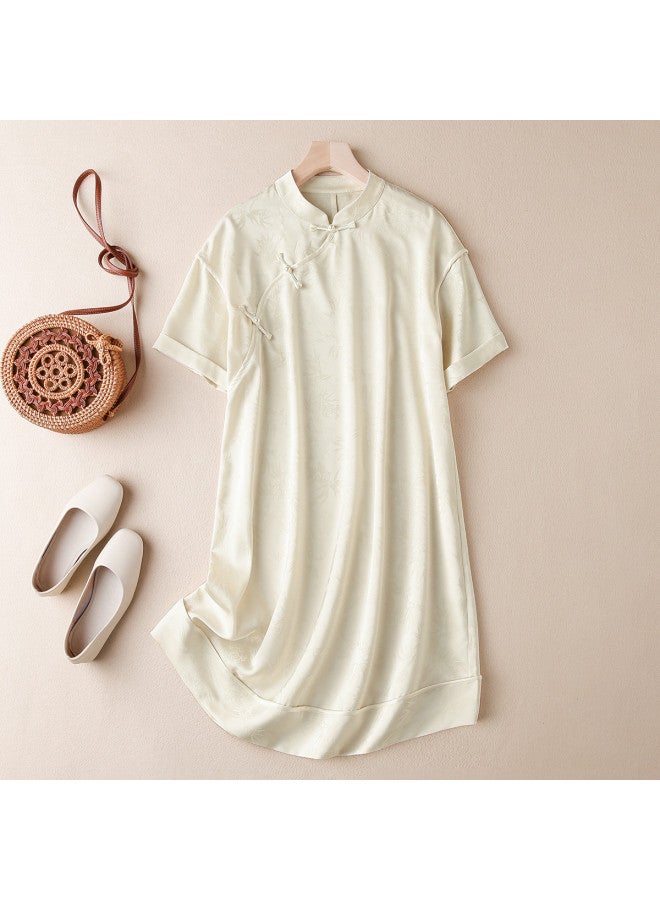 XINYANG Cheongsam Dress 2025 Summer Chinese Style Modified Diagonal Front Heavy Work Patch Short Sleeve Draping Dress - Image 2
