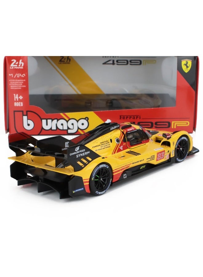 Bburago سيارة ببراغو ريسينغ 24 ساعة لومان هايبركار 2024 فيراري 499P #83 روبرت كوبيكا مصنوعة من الصب (1:24، أصفر/أحمر) - Image 2