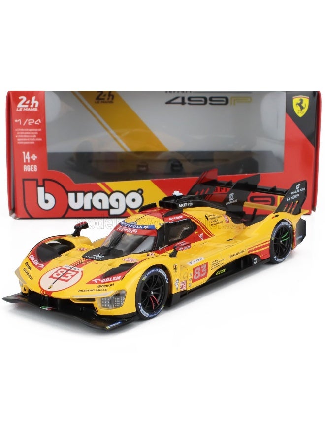 Bburago سيارة ببراغو ريسينغ 24 ساعة لومان هايبركار 2024 فيراري 499P #83 روبرت كوبيكا مصنوعة من الصب (1:24، أصفر/أحمر) - Image 1