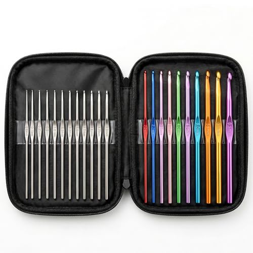 VERAT 22 Pcs Crochet Hook Set with Zipper Case – Steel & Aluminum Knitting Needles Kit (0.6mm–6.5mm) for Beginners & Professionals | Ergonomic Crochet Hooks for Yarn, Sewing & Craft DIY - Image 1