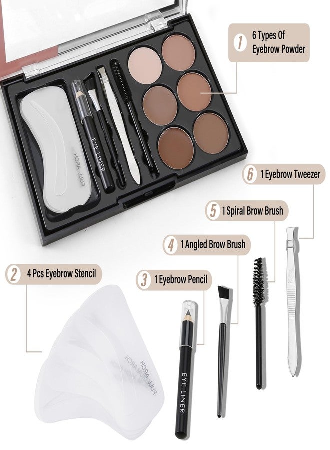 Boobeen Eyebrow Powder, 6-color Eyebrow Makeup Kit with 4 Eyebrow Stencils, 2 Eyebrow Brushes, 1 Eyebrow Pencil and 1 Tweezer, Waterproof Long Lasting Eyebrow Pomade to Define & Shape & Fill Brows - Image 2