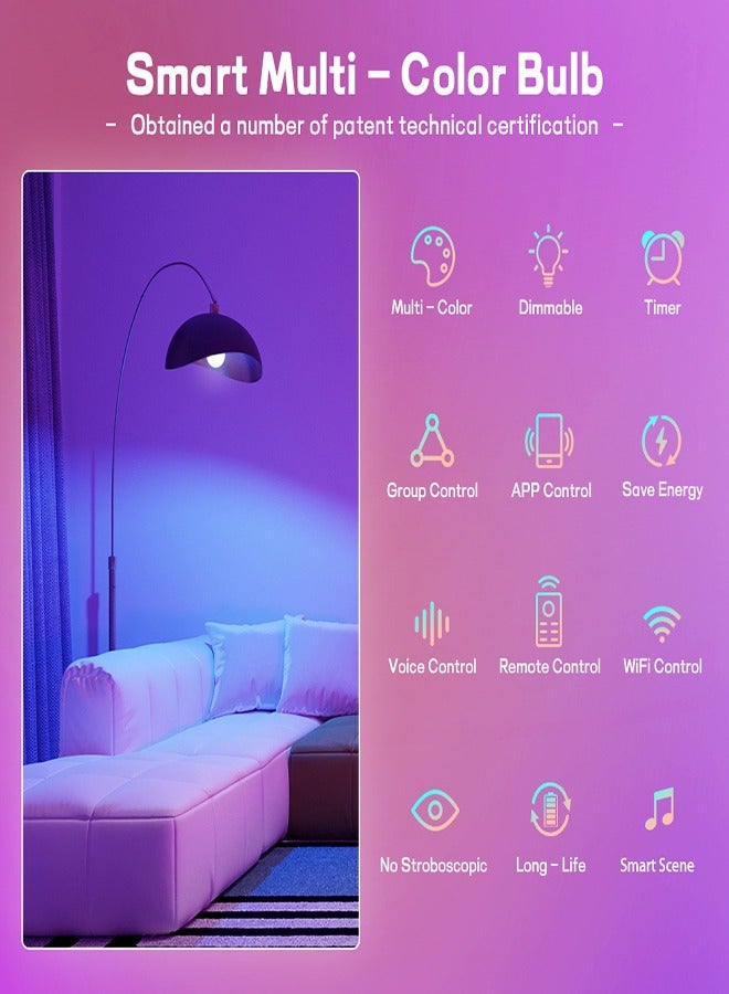 0 تي أوه وان تيك مصباح LED ذكي فولت 10 واط لشبكة الواي فاي بألوان RGB 16 مليون يعمل مع جوجل هوم والتحكم بالصوت والتطبيق موفر للطاقة للديكور المنزلي والاستخدام اليومي - Image 3