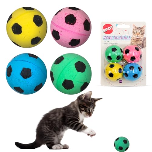 SPOT Sponge Soccer Ball Cat Toys - Interactive and Colorful Plush Toy, Fun for Cats and Kittens to Bat and Chase, Keep Cats Entertained - 1.5" Assorted 4- Pack - Image 1