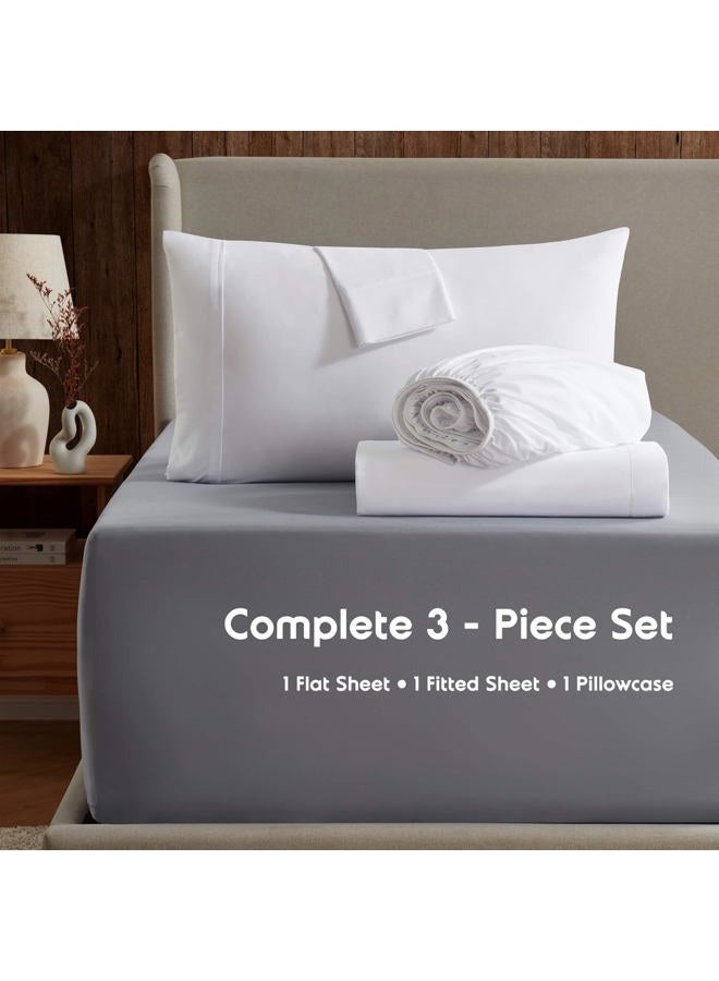 Nestl Bedding 3 Piece Sheet Set - 1800 Deep Pocket Bed Sheet Set - Hotel Luxury Double Brushed Microfiber Sheets - Deep Pocket Fitted Sheet, Flat Sheet, Pillow Cases, Twin XL - White - Image 2