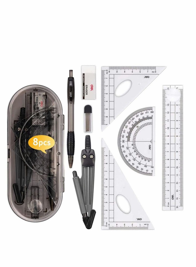 Captaintech Math Geometry Tool Plastic Clear Ruler Sets Protractor Triangular Ruler Drawing Compass for School Student Classroom, High Quality Material for Long Time and Durable Use - Image 1