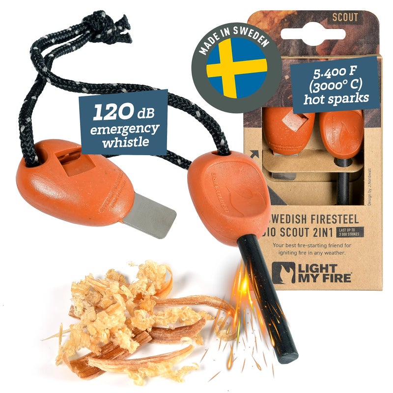 Light My Fire مجموعة إشعال النار من لايت ماي فاير - مجموعة إشعال النار المغنيسيوم، 3000 ضربة، مقاومة للماء، معدات البوشكرافت، أداة بقاء طارئة مع صفارة وحبل - Image 1