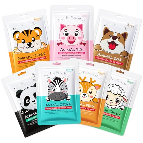 Erinde 7 Pack Animal Character Sheet Masks Face Masks for Kids Teens Skin Care Girls Night Skincare Spa Party Birthday Gifts for Women Men - Image 1