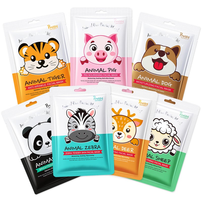 Erinde 7 Pack Animal Character Sheet Masks Face Masks for Kids Teens Skin Care Girls Night Skincare Spa Party Birthday Gifts for Women Men - Image 3