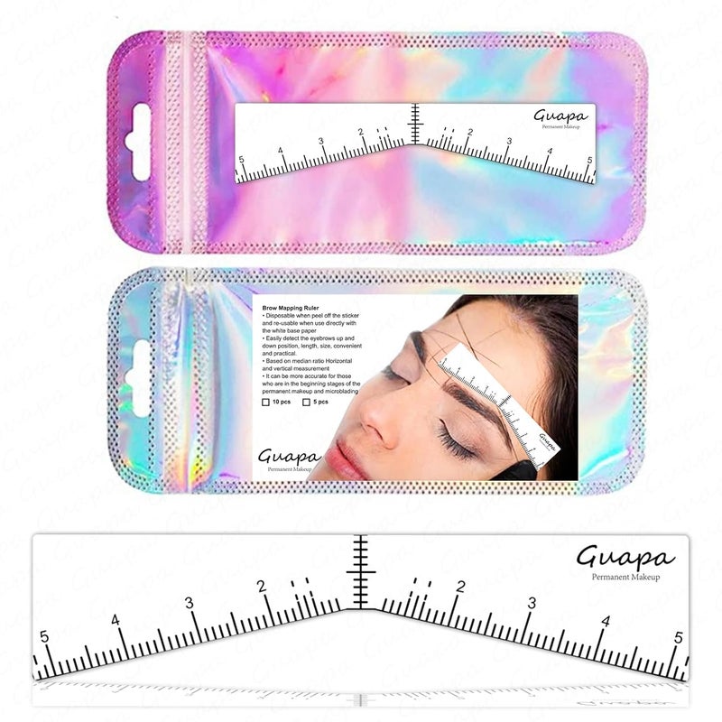 Guapa Eyebrow Ruler Stencils Easy Mapping Shaping Sticker Stencil Microblading Measure Tool Brow Shape Design Positioning Stickers for Permanent Makeup White Set 10PCS