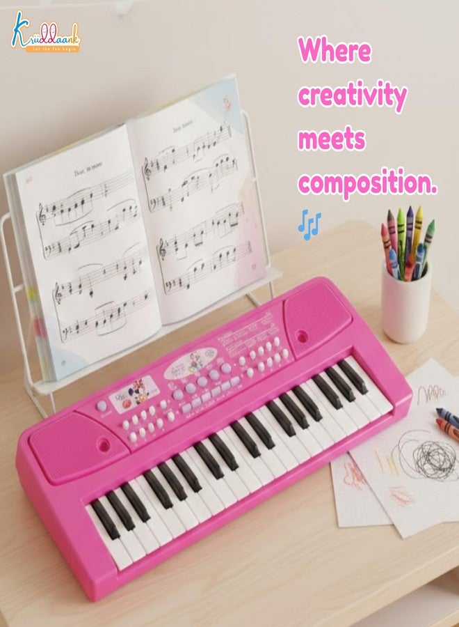Kriiddaank Minnie Keyboard Piano for Kids - 37 Keys Musical Toy with Microphone, 8 Rhythms, 8 Tones & USB Power - Educational Learning Instrument & Birthday Gift for Girls Ages 3+ Years (Pink) - Image 4