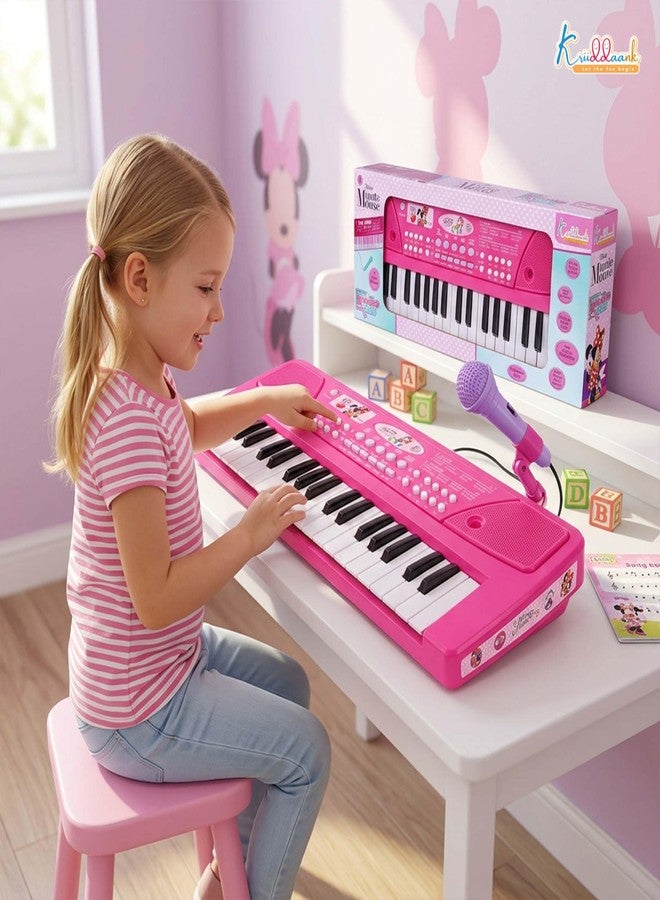 Kriiddaank Minnie Keyboard Piano for Kids - 37 Keys Musical Toy with Microphone, 8 Rhythms, 8 Tones & USB Power - Educational Learning Instrument & Birthday Gift for Girls Ages 3+ Years (Pink) - Image 2