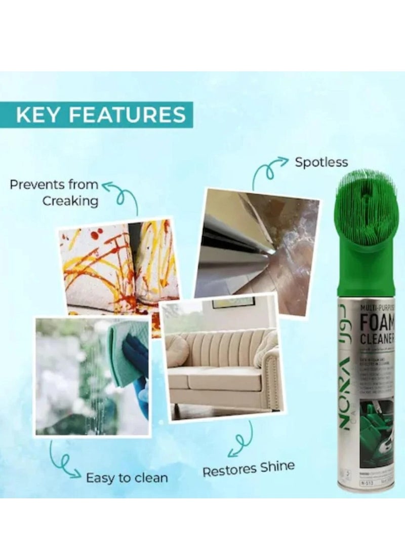 Nora Multi-Purpose Foam Cleaner with Built-in Brush for Upholstery, Glass, and Interior Surface Cleaning - 300ml  - Image 3