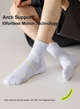 Men's Cotton Towel-Sole Sports Socks with Breathable Mesh, Ergonomic Design, Anti-Slip Technology for Running, Basketball, and Casual Wear (4-Pair Pack, White) - view 5