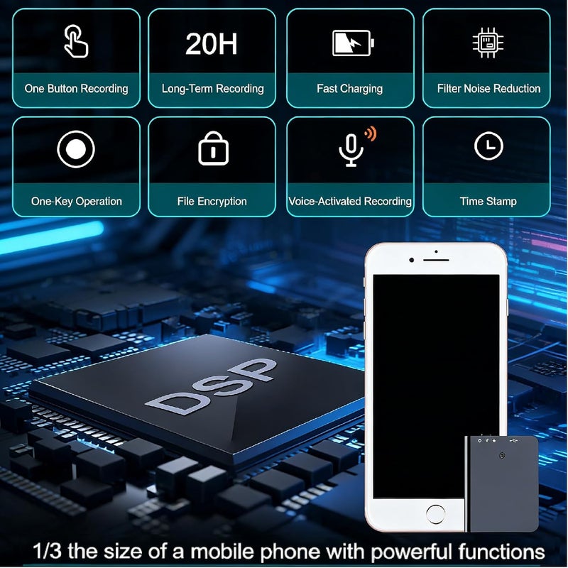 جابي 32GB Mini Voice Activated Recorder, 350 Hours Playback Voice Recorders with of Recording Capacity and 20 Hours Continuous Recording Time, for Lecture/Interview/Meeting/Teaching Recording Device - Image 3