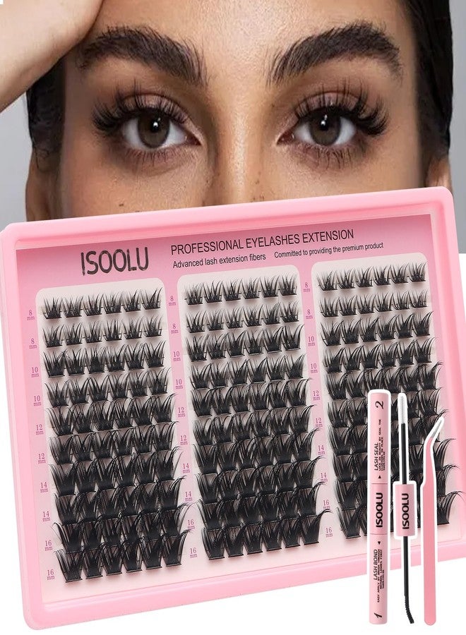 ISOOLU Lash Clusters Manga Individual Lashes Wispy Eyelash Clusters WideSpan Eyelash Extension Kit with Lash Bond and Seal Wet-Look Spiky Cluster Lashes (LO04 Kit 180pcs) - Image 1