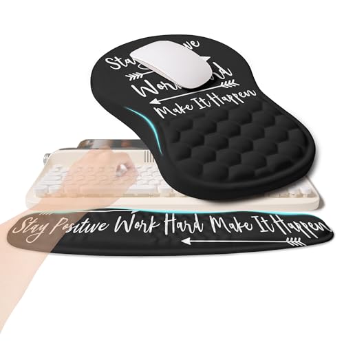 KUOSGM 2-in-1 Ergonomic Set, Wave Rise Keyboard Wrist Rest and Massage Bulge Slope Mouse Pad Wrist Support, Cushion Memory Foam Integrated to Relieve Wrist Pain, Stay Positive - Image 1