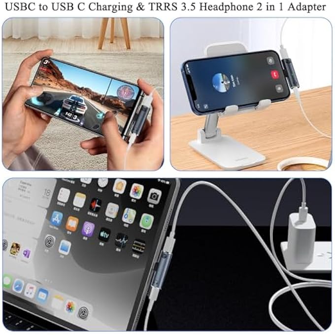 rayihni USB C CHARGING HEADPHONE 2 IN 1 ADAPTER, 3.5 TO USB C ADAPTER, TYPE C AUDIO CONNECTOR WITH 100W PD FAST CHARGING, WITH LED LIGHT, HANGING HOLE - Image 2