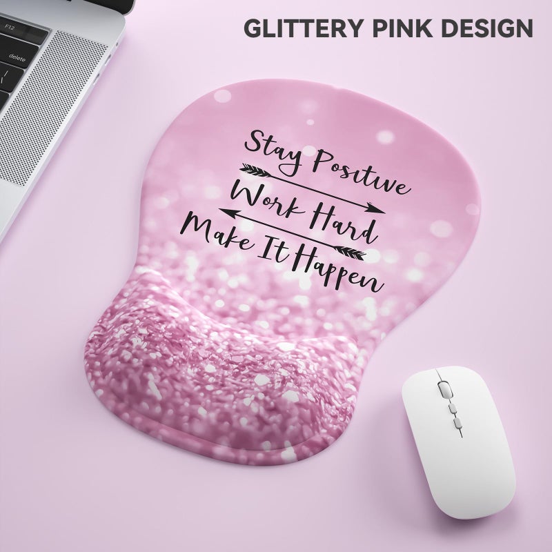 VINEBURY Ergonomic Mouse Pad with Wrist Rest,Cute Gel Mousepad Wrist Support - Small Mini Portable for Travel Mouse Pads for Desk Laptop,Computer,Office & Home Decor (Glitter Pink) - Image 2