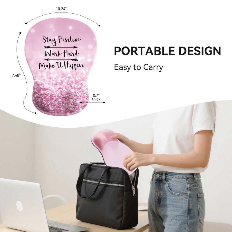 VINEBURY Ergonomic Mouse Pad with Wrist Rest,Cute Gel Mousepad Wrist Support - Small Mini Portable for Travel Mouse Pads for Desk Laptop,Computer,Office & Home Decor (Glitter Pink) - Image 5