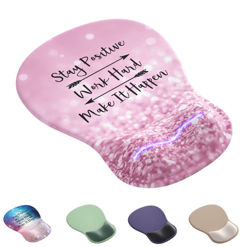 VINEBURY Ergonomic Mouse Pad with Wrist Rest,Cute Gel Mousepad Wrist Support - Small Mini Portable for Travel Mouse Pads for Desk Laptop,Computer,Office & Home Decor (Glitter Pink) - Image 1