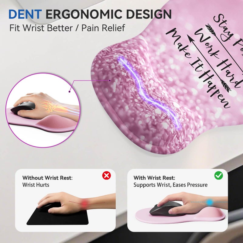 VINEBURY Ergonomic Mouse Pad with Wrist Rest,Cute Gel Mousepad Wrist Support - Small Mini Portable for Travel Mouse Pads for Desk Laptop,Computer,Office & Home Decor (Glitter Pink) - Image 4