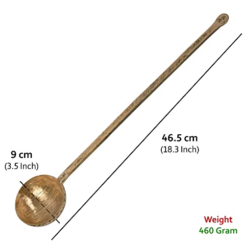 HOKOYA Handmade Traditional Brass Ladle | Handmade Brass Cooking Cooking Spoons for Kitchen (Dal Ladle), 46.5 Cm - Image 2