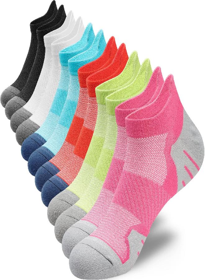 PAPLUS PAPLUS Womens Ankle Compression Running Socks 6 Pairs, Cushioned Low Cut Athletic Socks with Arch Support, Black/White/Blue/Pink/Orange/Green - Image 1