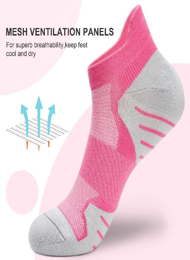 PAPLUS PAPLUS Womens Ankle Compression Running Socks 6 Pairs, Cushioned Low Cut Athletic Socks with Arch Support, Black/White/Blue/Pink/Orange/Green - Image 2