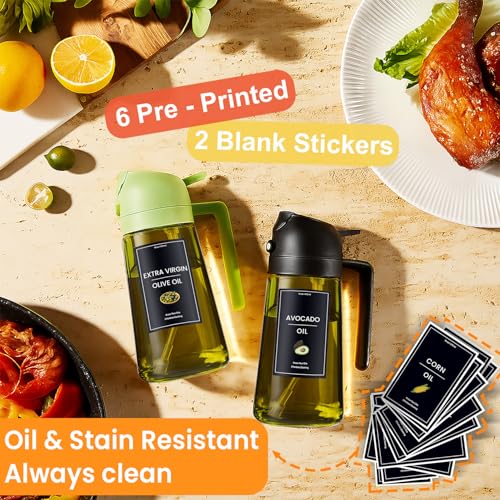 CXINYI - 16oz/470ml Olive Oil Dispenser for Kitchen with Stickers - 2 in 1 Olive Oil Sprayer for Cooking, Air Fryer, and Salad, Blue (Light-Proof Kitchen Gadget) - Image 2