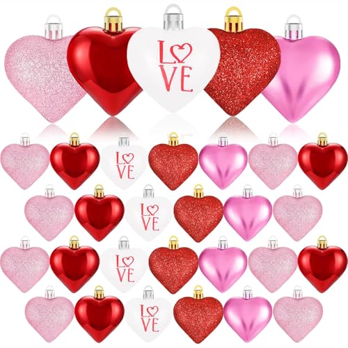 XmasExp Valentines Day Decor Heart Ornaments for Christmas Tree Decorations Set of 24 Pink Heart Shaped Bauble Perfect for Valentine's Day Wedding Anniversaries and Party Supplies - Image 1