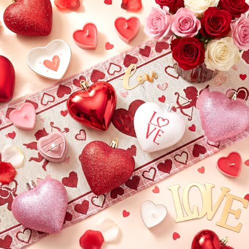 XmasExp Valentines Day Decor Heart Ornaments for Christmas Tree Decorations Set of 24 Pink Heart Shaped Bauble Perfect for Valentine's Day Wedding Anniversaries and Party Supplies - Image 3