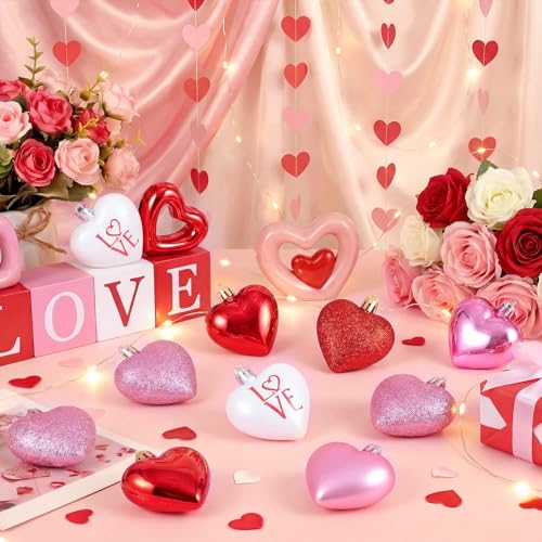 XmasExp Valentines Day Decor Heart Ornaments for Christmas Tree Decorations Set of 24 Pink Heart Shaped Bauble Perfect for Valentine's Day Wedding Anniversaries and Party Supplies - Image 4
