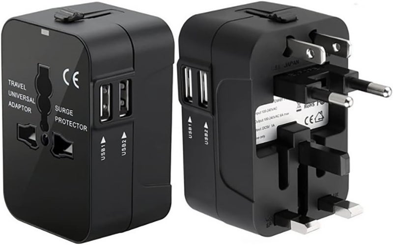 Travel Adapter, International Adapter, Global All-in-One Universal Plug Adapter, Adapter Plug for US, EU, UK, Australia (Black) - Image 1