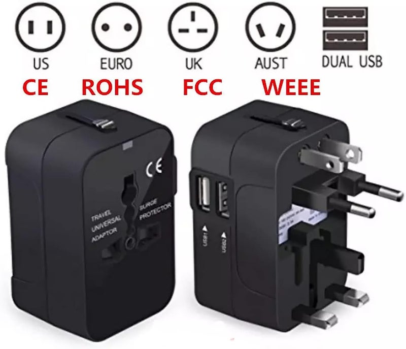 Travel Adapter, International Adapter, Global All-in-One Universal Plug Adapter, Adapter Plug for US, EU, UK, Australia (Black) - Image 3