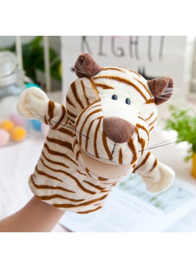Novel Cartoon Animal Hand Puppets Moving Mouth Parent-Child Toys Various Styles Direct Supply Soft Short Plush Material-Color:Tiger-Height:25cm - Image 1