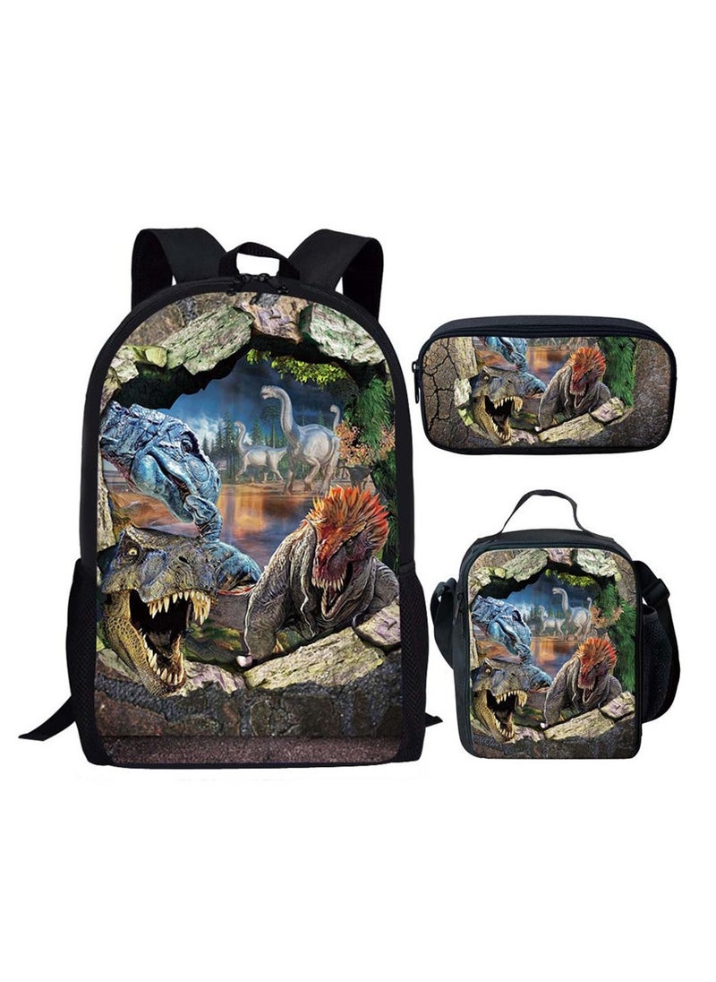 JURASSIC WORLD - New Jurassic Park Dinosaur Three piece Set with Large Capacity Backpack, Student School Bag, Lunch Bag, Pen Bag - Image 1