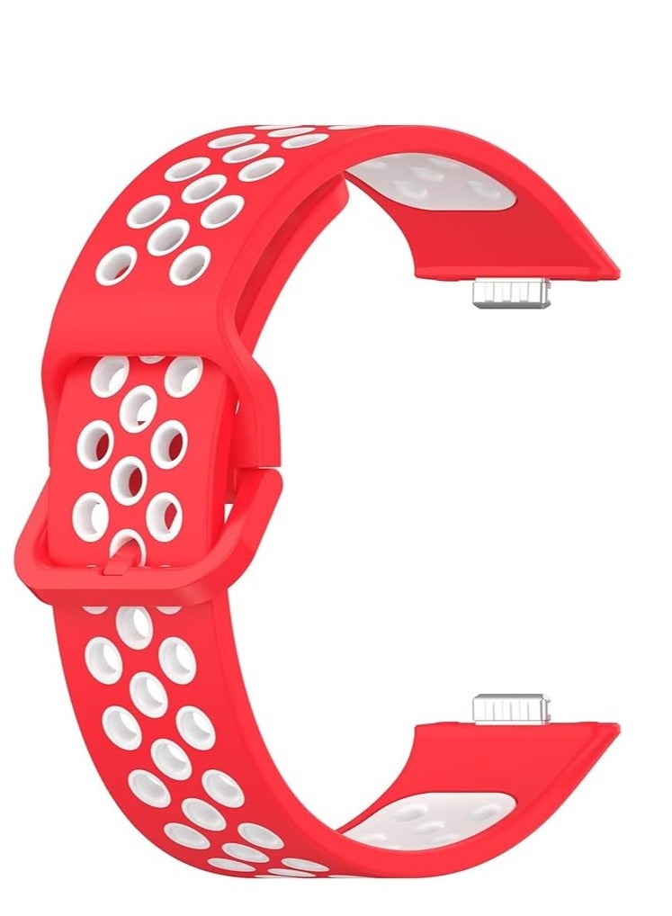 ووتش حزام سيليكون لساعة هواوى فيت 3، [مسامي] حزام بديل رياضي من السيليكون الناعم، حزام بلونين، تصميم قابل للتعديل -  ابيض واجمر - Image 1